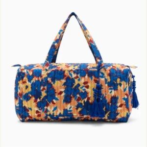 Ulla Johnson Dalia Blue and Orange Travel Bag with Floral Design